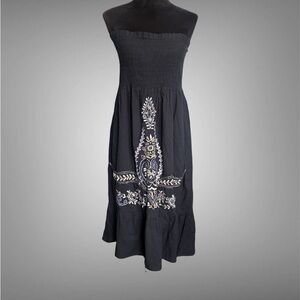 Soaked Black Embroidered Strapless Sundress